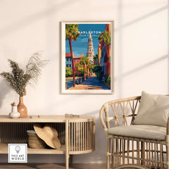 Charleston St. Michael's Church View Print | South Carolina Wall Art displayed in a cozy living room setting.