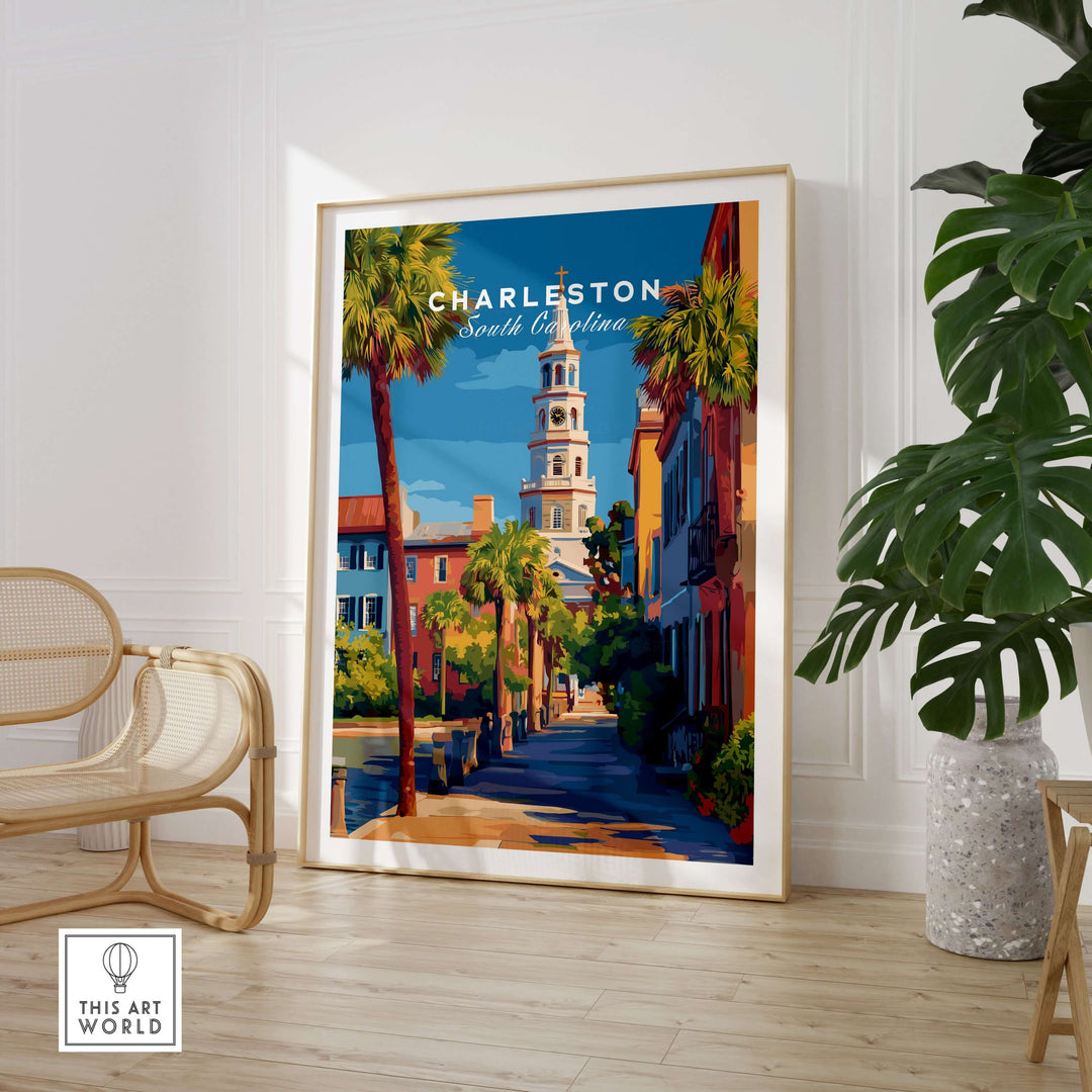 Charleston St. Michael's Church View Print | South Carolina Wall Art displayed in a stylish interior setting.