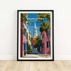 Charleston St. Philip's Steeple View Print | South Carolina Home Decor framed artwork showcasing iconic steeple.
