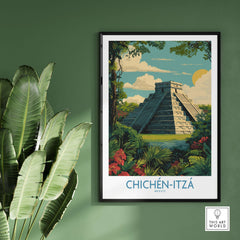 Mexico Chichén Itzá Mayan Pyramid Poster Jungle Ruins Travel Print El Castillo Art