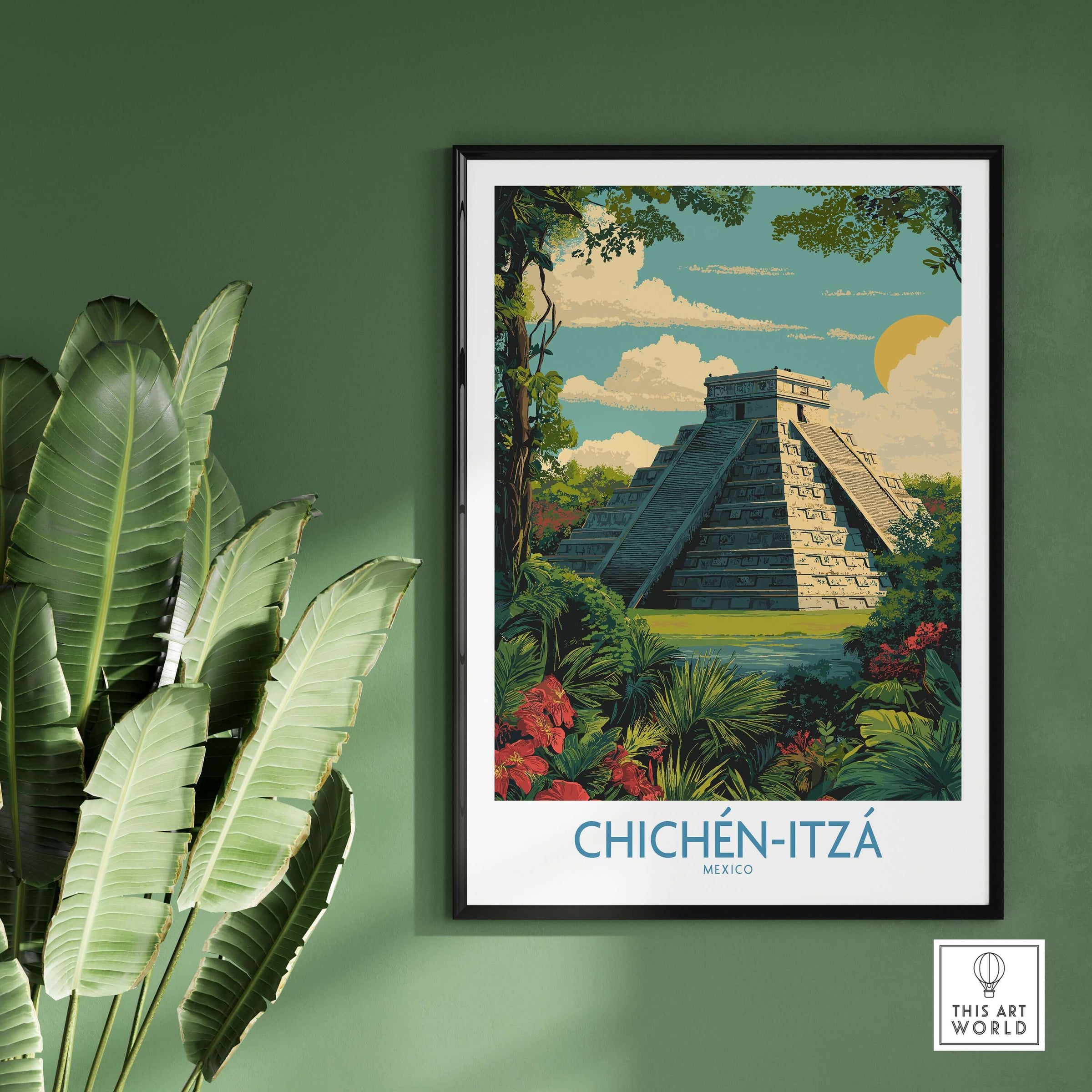Mexico Chichén Itzá Mayan Pyramid Poster Jungle Ruins Travel Print El Castillo Art