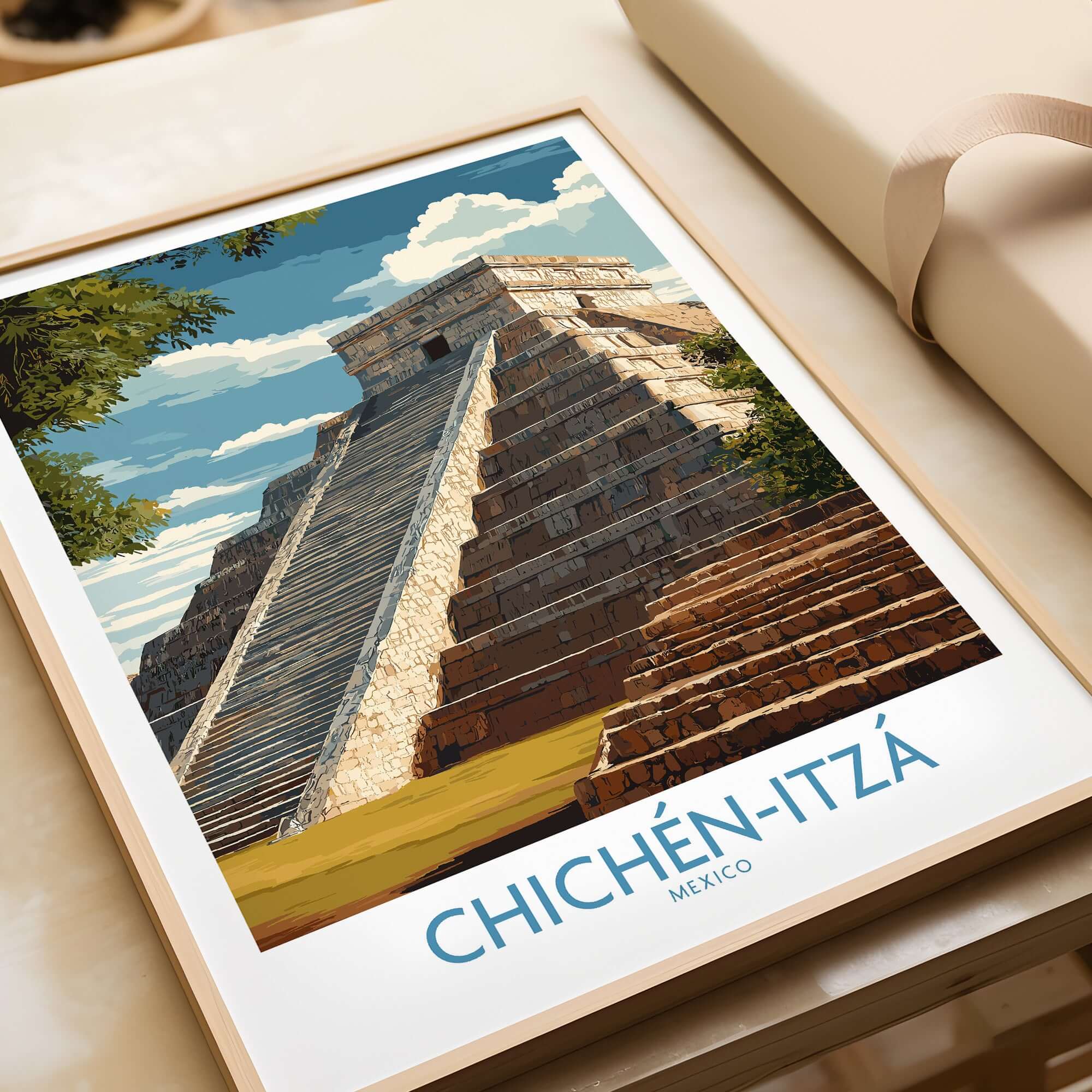 Mexico Chichén Itzá El Castillo Poster Mayan Temple Travel Print Ancient Ruins Wall Art