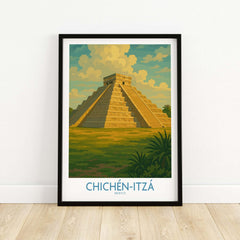 Mexico Mayan Pyramid Chichén Itzá Travel Poster El Castillo Landscape Print Wall Art