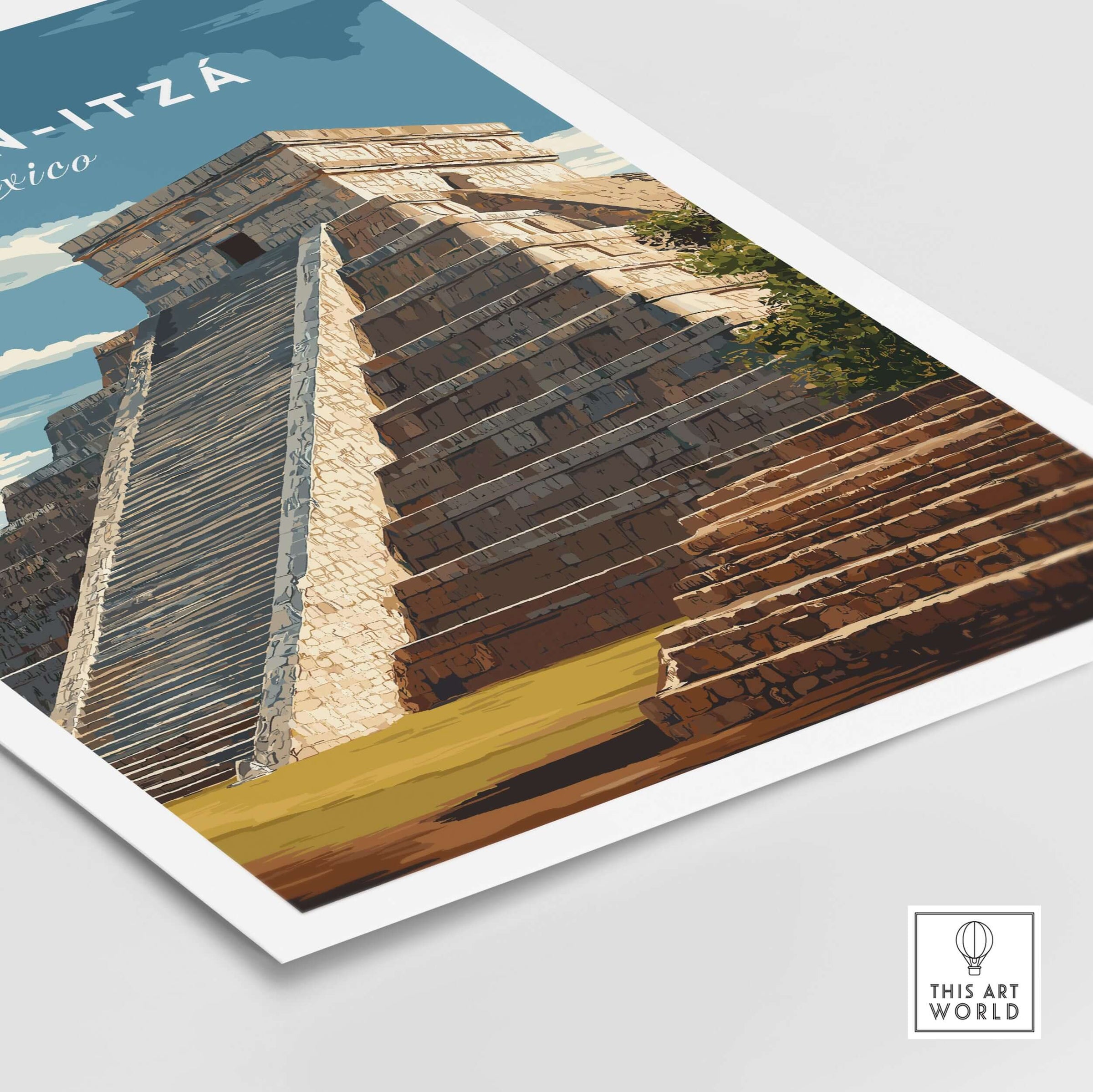 Chichén Itzá Mexico Travel Print El Castillo Pyramid Poster Mayan Ruins Wall Art showcasing El Castillo pyramid