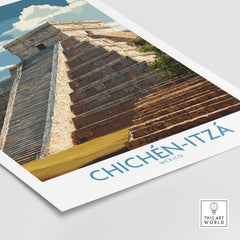 Mexico Chichén Itzá El Castillo Poster Mayan Temple Travel Print Ancient Ruins Wall Art showcasing Kukulcan Pyramid