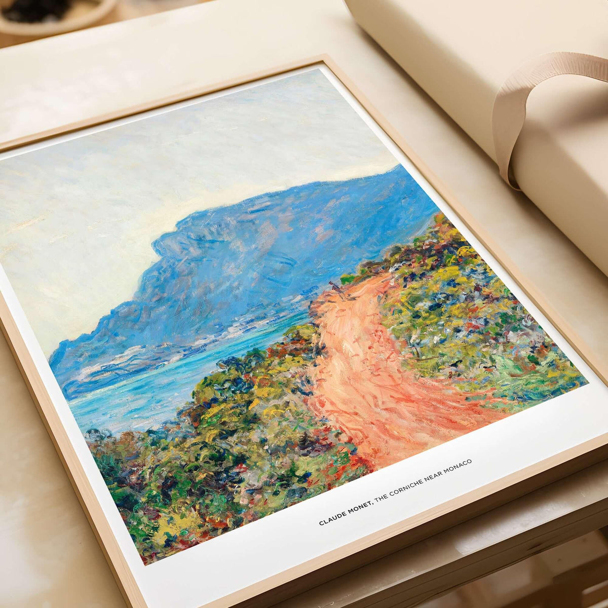 Exhibition Art Print Claude Monet The Corniche near Monaco Impressionist Landscape Poster showing vibrant coastal scenery.