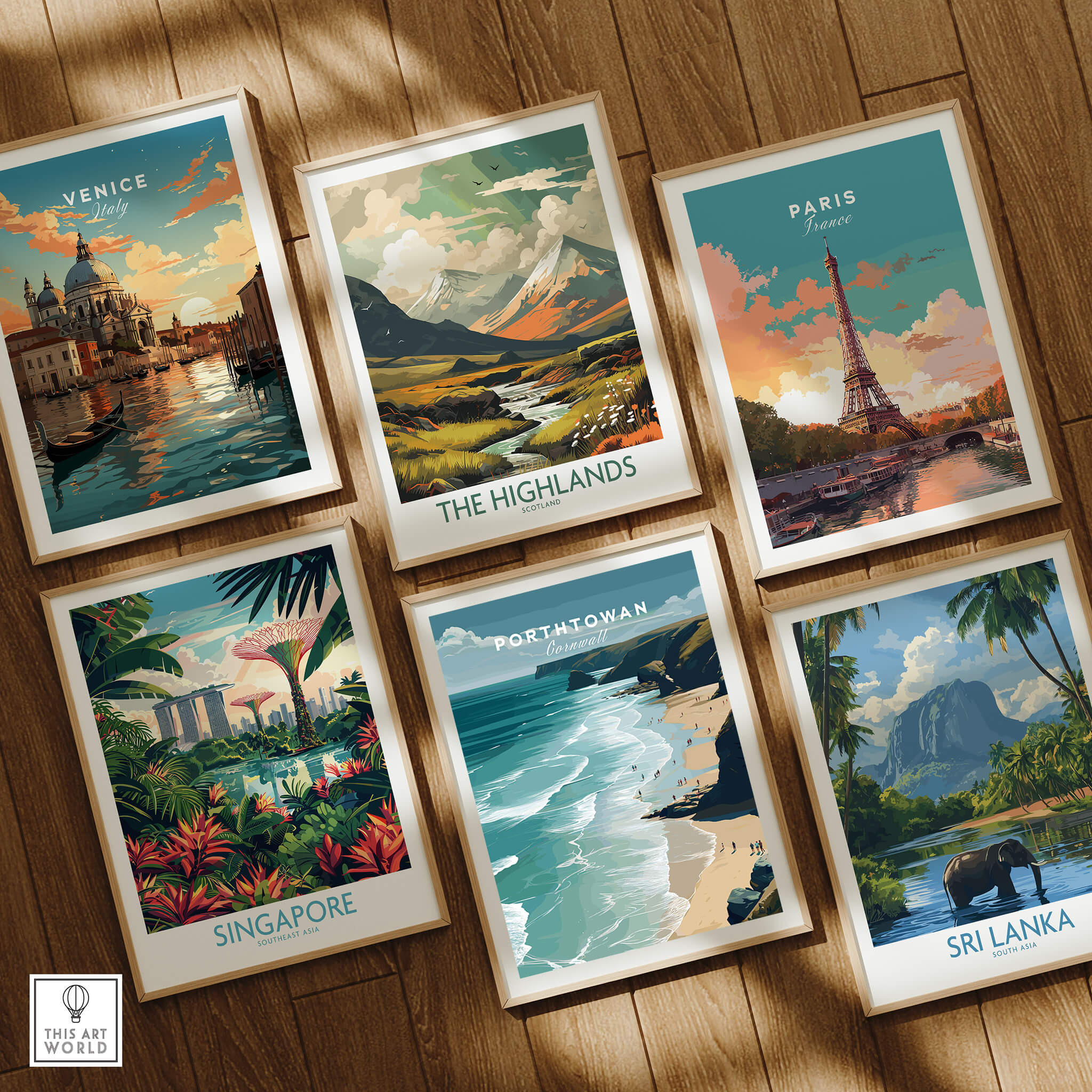 Porthtowan Cornwall Wall Art Print | Atlantic Coastline Beach Travel Poster collection featuring Venice, The Highlands, Paris, Singapore, and Sri Lanka.