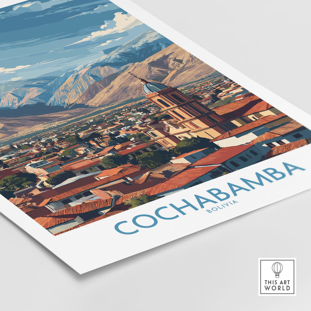 Cochabamba Bolivia city wall art showcasing vibrant landscapes and cultural charm, perfect for travel decor enthusiasts.