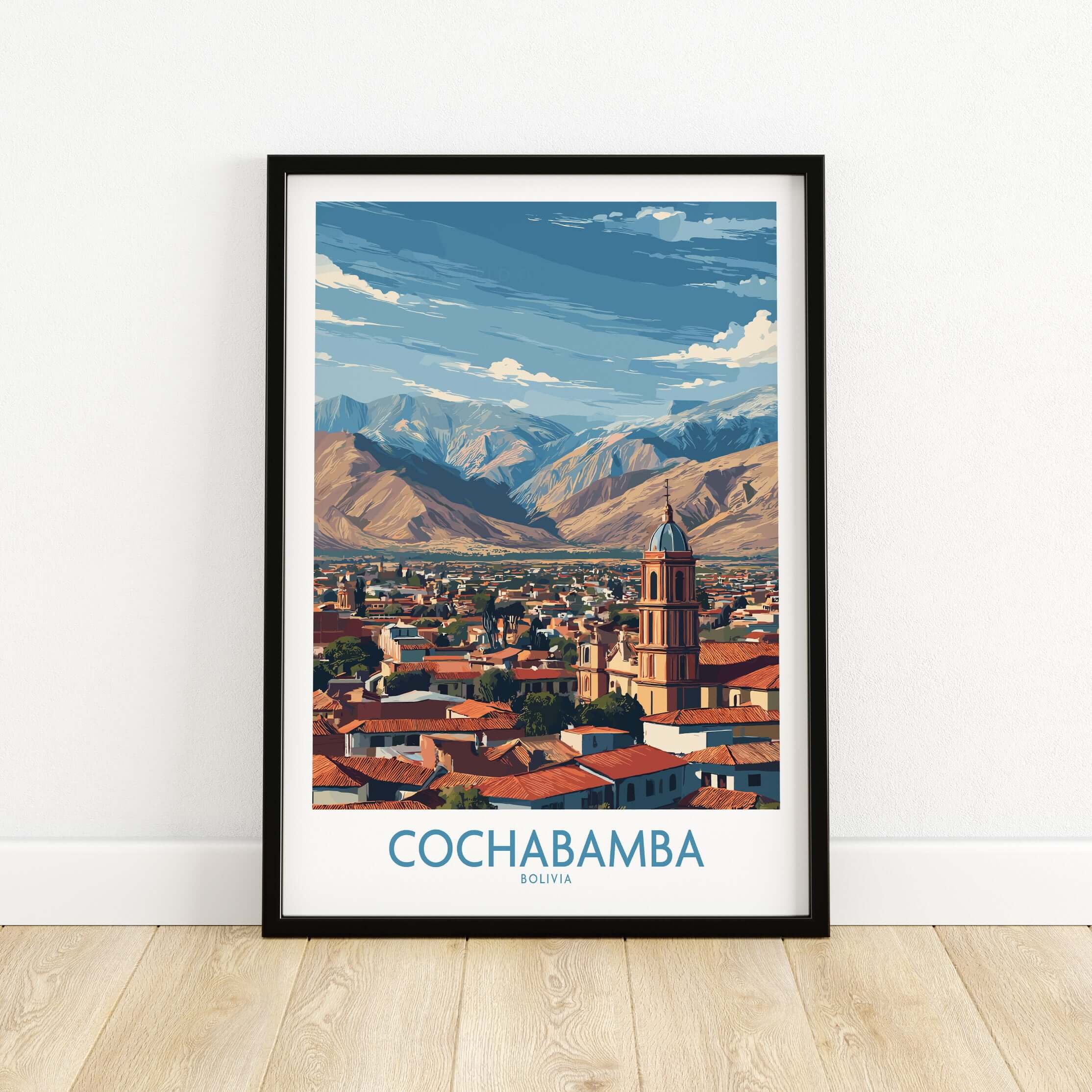 Cochabamba Bolivia City Wall Art - Bolivian Travel Decor showcasing vibrant cityscape and cultural richness.