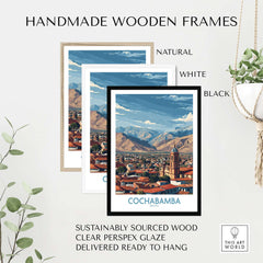 Cochabamba Bolivia City Wall Art - Bolivian Travel Decor framed in handmade wooden frames