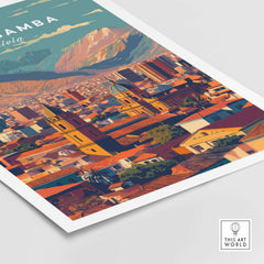 Cochabamba Bolivia Modern Cityscape Poster - Urban South America Print showcasing vibrant urban landscape.
