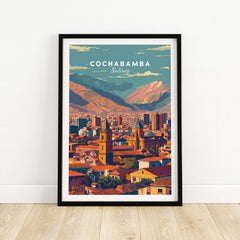 Cochabamba Bolivia Modern Cityscape Poster - Urban South America Print showcasing a vibrant urban landscape.