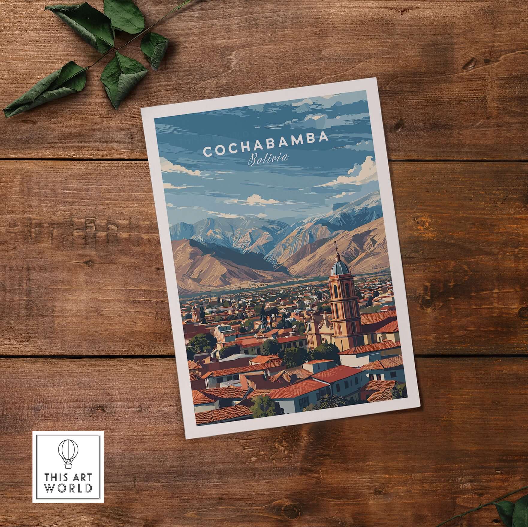 Cochabamba Bolivia Mountain City Poster - Dramatic Andes Landscape Print featuring the city and mountains.
