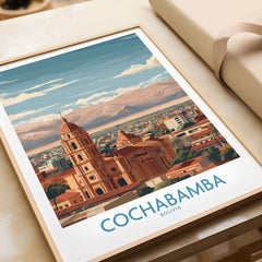 Cochabamba Bolivia Wall Art - South American Travel Decor, vibrant landscape featuring city and mountains.
