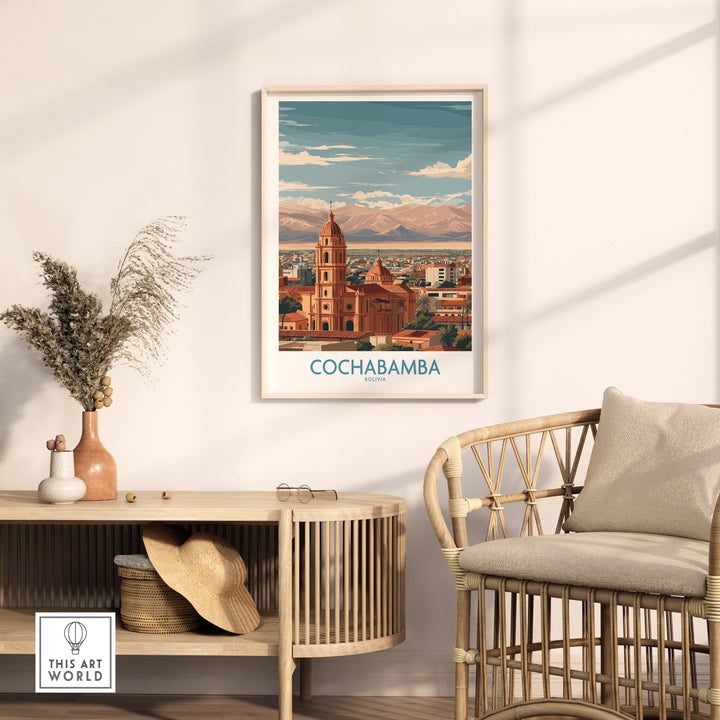 Cochabamba Bolivia wall art showcasing the city's landscape, perfect for South American travel decor.