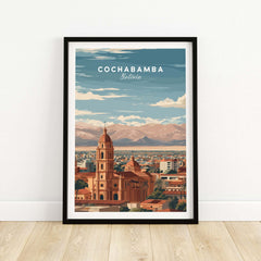 Cochabamba Travel Print Bolivia Wall Art featuring the city's stunning landscapes and vibrant culture.