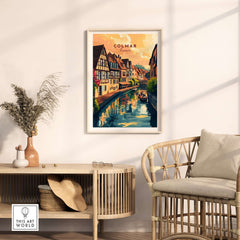 Colmar Art Print displayed in a stylish room, capturing the vibrant beauty of Colmar, France.