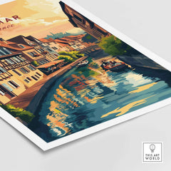 Colmar Art Print showcasing vibrant scenery of Colmar, France, capturing the charm of its canals and buildings.