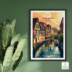 Colmar Art Print depicting charming canals and houses in Colmar, France, with vibrant colors and intricate details.