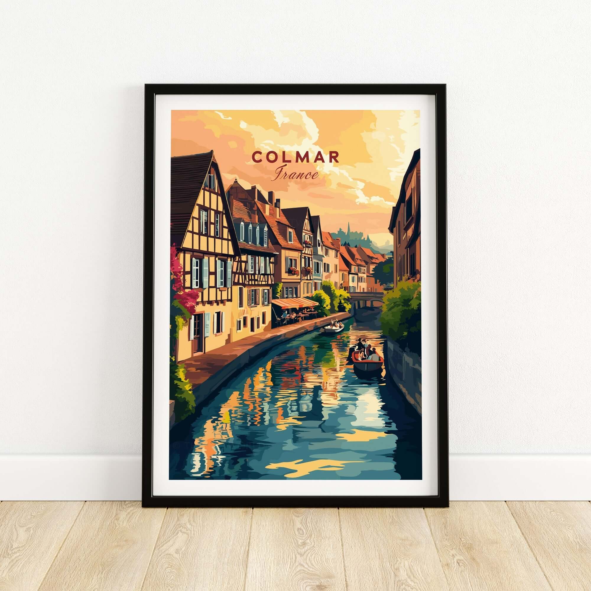 Colmar Art Print featuring a picturesque canal view and charming architecture from Colmar, France.