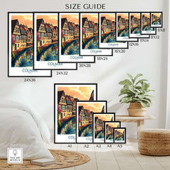 Colmar Print size guide displaying various framed prints of Colmar in a stylish home setting.