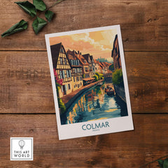 Colmar Print stunning travel poster featuring picturesque canals and charming streets of Colmar, France.