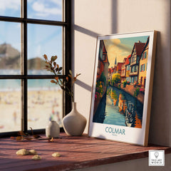 Colmar Travel Poster showcasing vibrant colors and charming canals, adding wanderlust to any space.