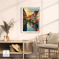 Colmar Travel Print featuring beautiful illustrations of iconic landmarks and vibrant colors in home decor.
