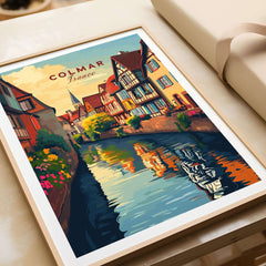 Colmar Travel Print featuring vibrant colors and iconic landmarks of Colmar, France, perfect for home decor and travel lovers.