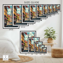 Colmar Wall Art size guide showcasing various dimensions for decorating your space with this beautiful print.