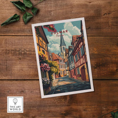 Colmar Wall Art depicting a picturesque street in Colmar, France with vibrant colors and intricate details.