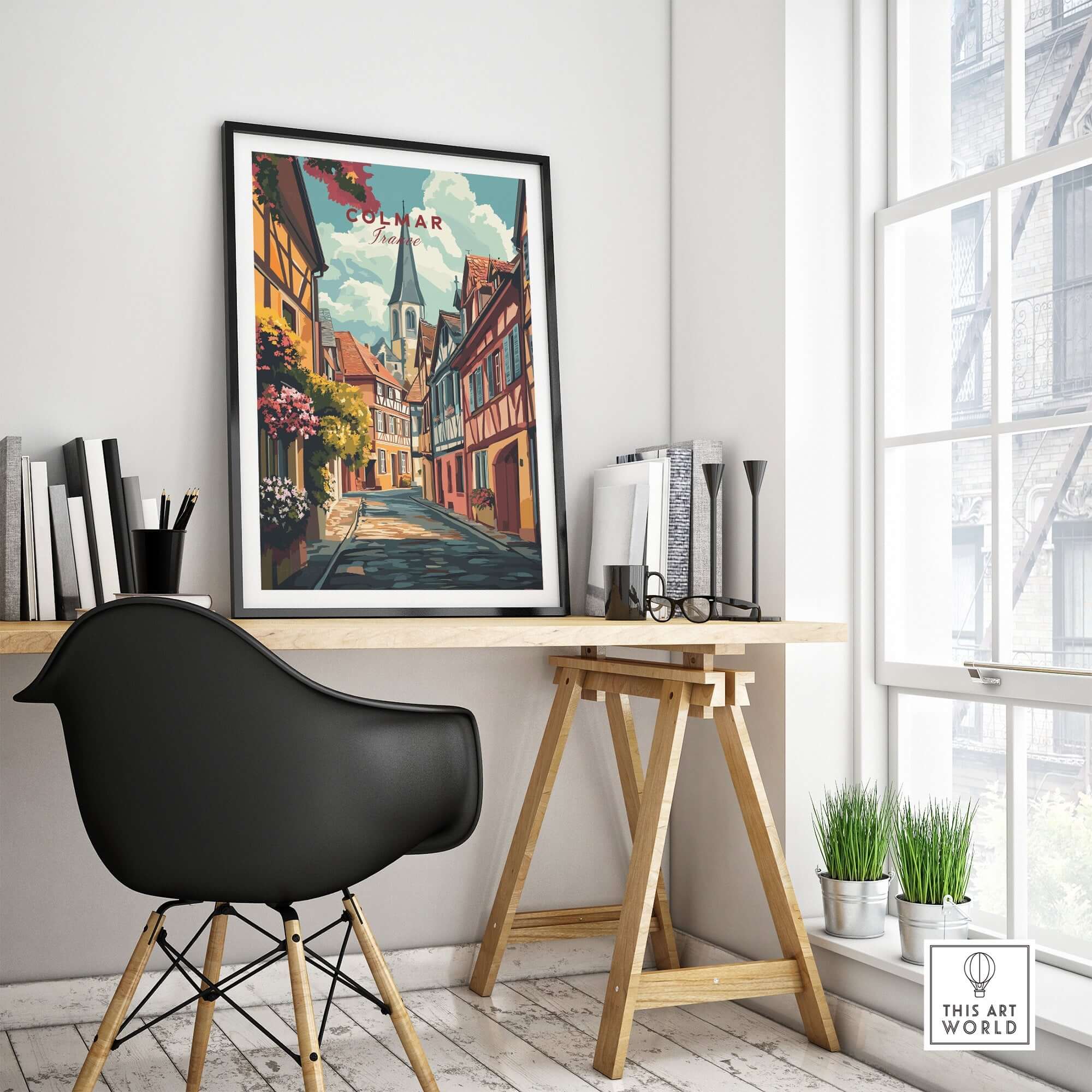 Colmar Wall Art displayed in a modern interior, showcasing vibrant colors and elegant design for home decoration.