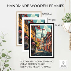 Colmar Wall Art displayed in handmade wooden frames in natural, white, and black finishes.