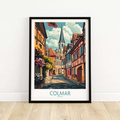 Colmar Wall Art Print showcasing a charming street scene in Colmar, France with vibrant colors and stunning details.