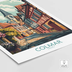 Colmar Wall Art Print showcasing a picturesque street in Colmar, France, with vibrant colors and charming architecture.