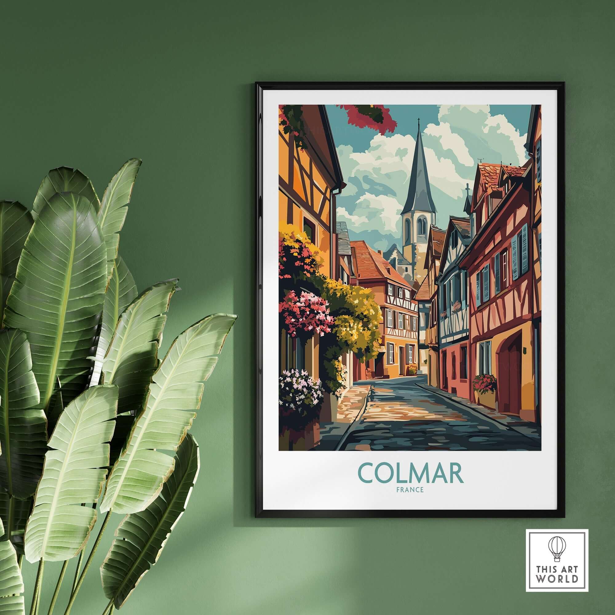 Colmar Wall Art Print showcasing a charming French street scene with vibrant colors and stunning details.