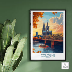 Cologne Art Print showcasing the stunning skyline and architecture of Cologne, Germany against a vivid backdrop.