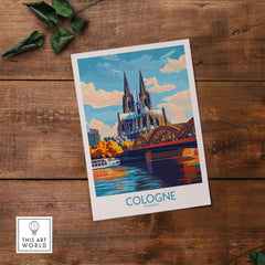 Cologne Poster Germany featuring the iconic Cologne Cathedral and the Rhine River.