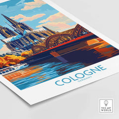Cologne Poster Germany featuring the iconic Cologne Cathedral and the Rhine River.