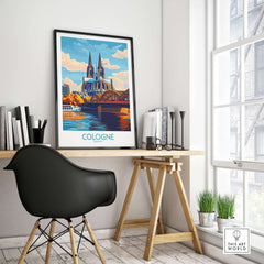 Cologne Poster Germany displayed in a stylish office, showcasing Cologne's iconic architecture and scenic views.