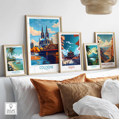 Cologne Poster Germany displayed among other travel posters, beautifully capturing the essence of Cologne.