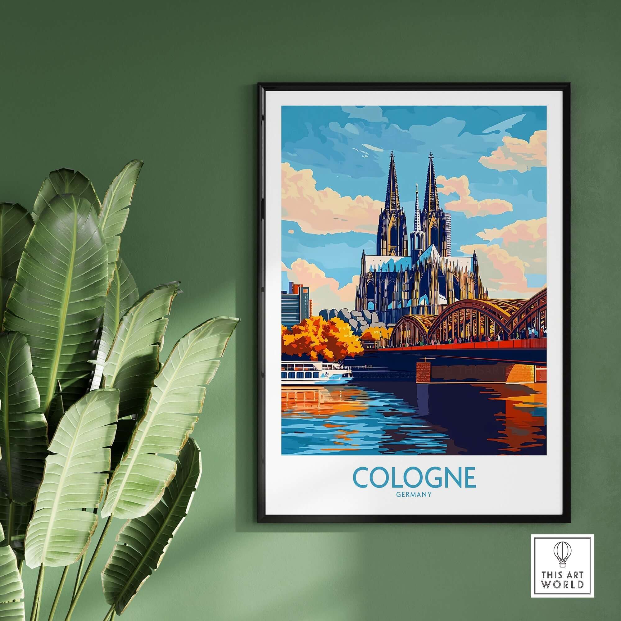 Cologne Poster Germany featuring the iconic Cologne Cathedral and vibrant city scenery.