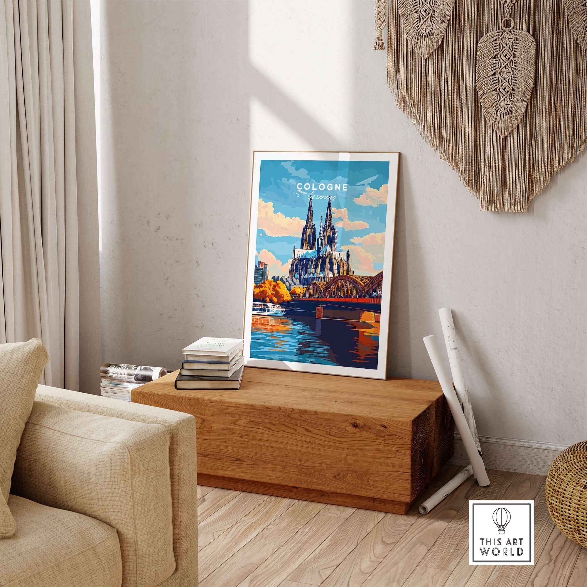 Cologne Print Germany beautiful city art print displayed in stylish home decor setting.