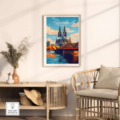 Cologne Print Germany framed art print featuring Cologne Cathedral and the Rhine River.