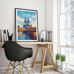 Cologne Print Germany showcasing the stunning Cologne Cathedral art print in a modern office space.