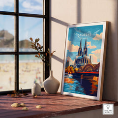 Cologne Print Germany showcasing the stunning Cologne Cathedral in a vibrant art style by the window.