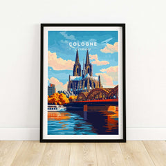 A vibrant Cologne Print Germany featuring the iconic Cologne Cathedral and bridge, ideal for home decor.