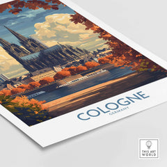 Cologne Travel Poster showcasing the stunning skyline of Cologne with vibrant autumn colors.
