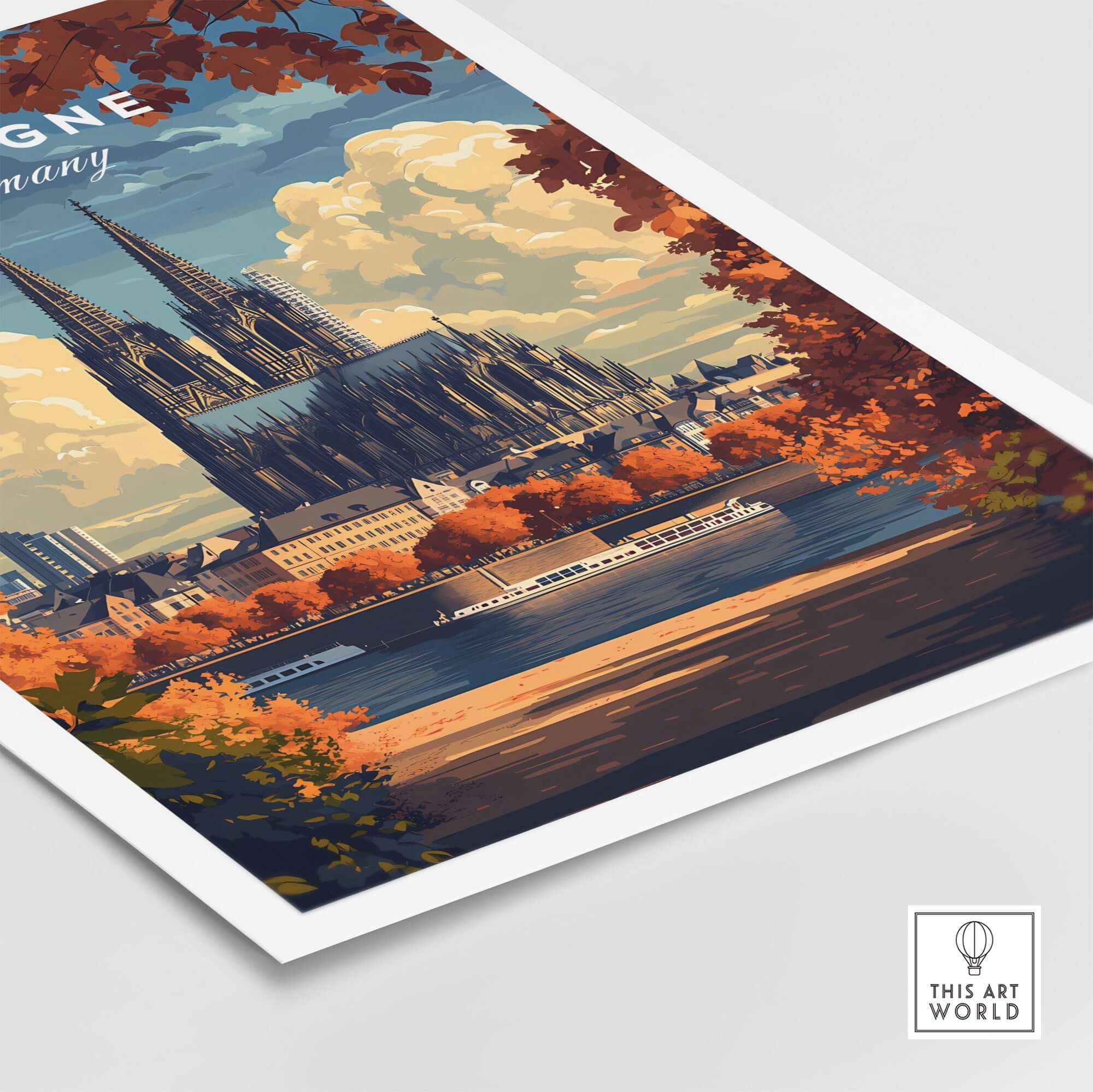 Cologne Travel Print featuring the iconic Cologne Cathedral in a vibrant landscape setting.