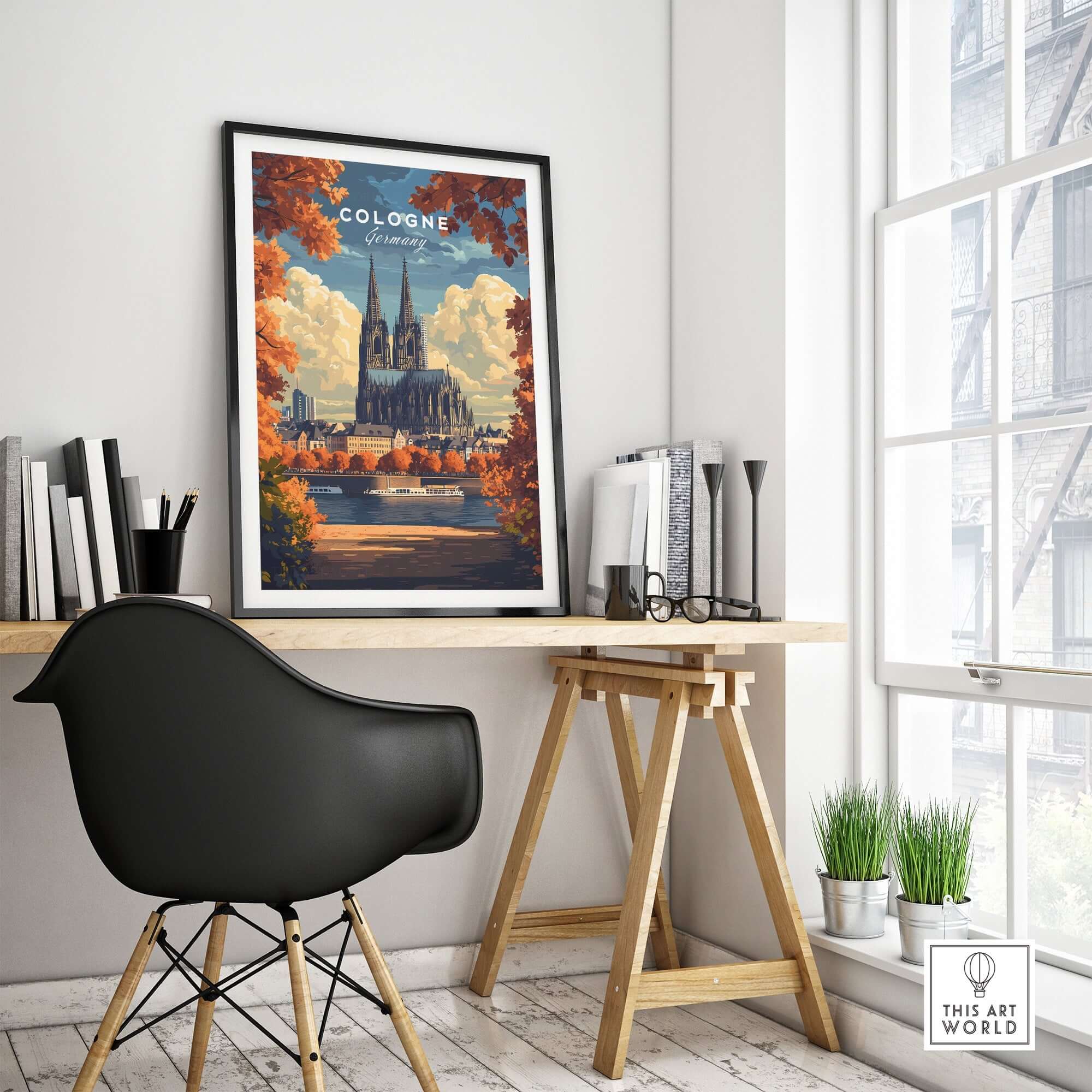 Cologne Travel Print showcasing the iconic Cologne Cathedral in a vibrant setting.